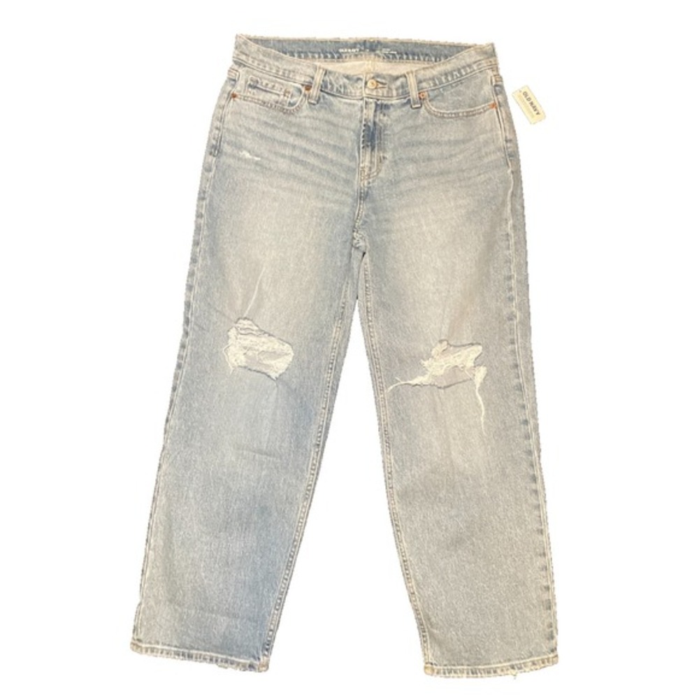 NWT Old Navy Mid Rise Distressed Button Fly Loose Fit Jeans -‎ 10